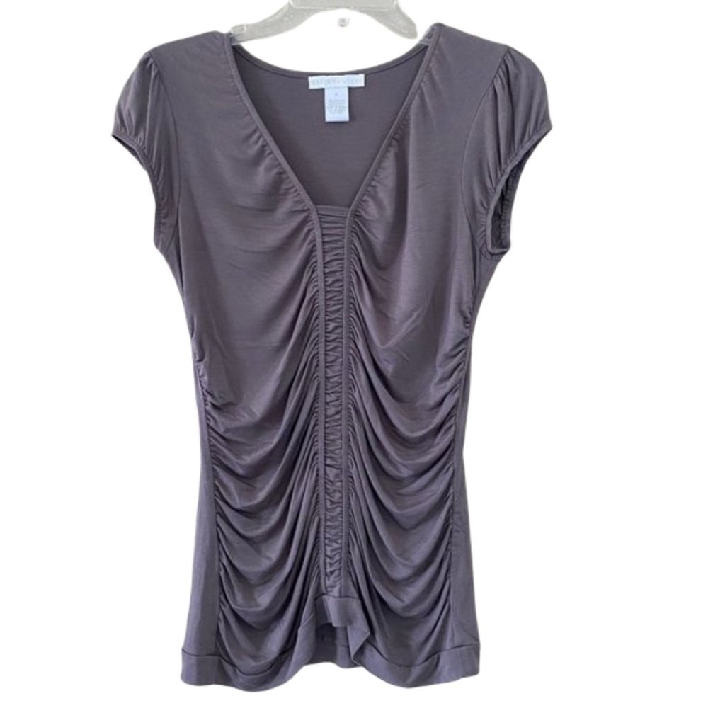 DESIGN HISTORY Brown Ruched Top w/ Cap Sleeve